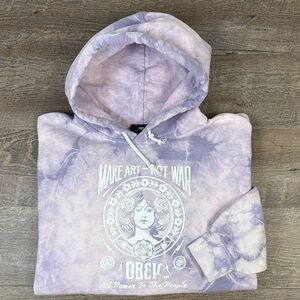 OBEY “Make Art Not War” Lavender Tie-Dye Graphic Hoodie Size Large